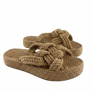 H&M Braided Rope Platform Slide Sandals Tan Beige Knotted Boho Women's Size 10